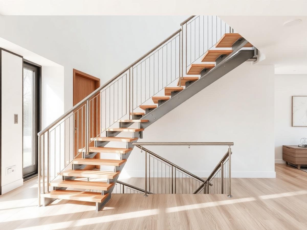 Designové kovové schodiště s nerezovým zábradlím